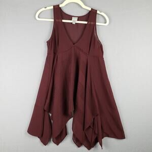 Lagenlook Asymmetrical Sheer Tunic Top Maroon Boho Flowy Romantic Women's‎ XS